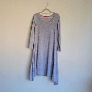boohoo round neck long sleeves midi dress size 8 color silver